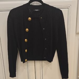 Balmain Black Knit Cardigan with Gold Medallion Buttons
